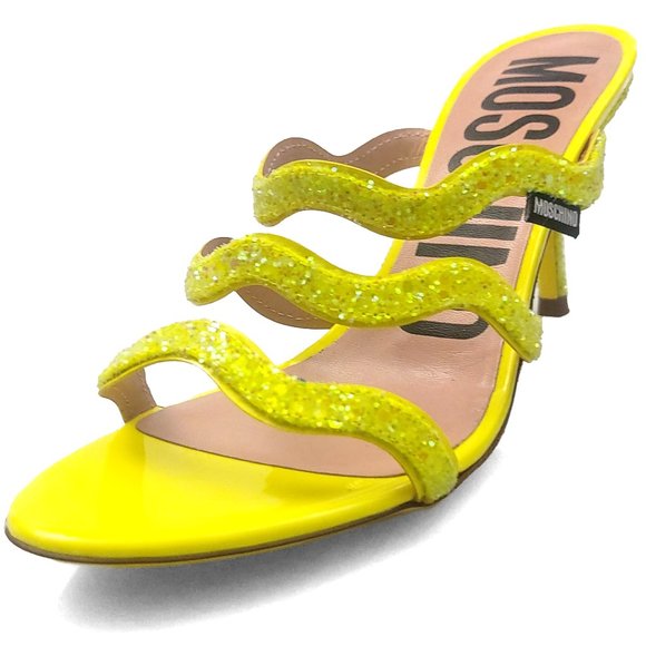 Moschino Wave Straps Glitterd Neon Yellow Slip on Sandals US 6 - Picture 6 of 11